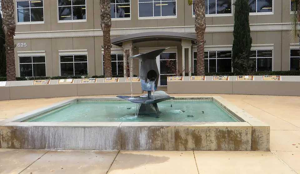 Memorial fountain at the site of the Pinedale Assembly Center